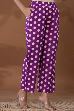 Violet Polka Dot Print Cotton Co-Ord Set