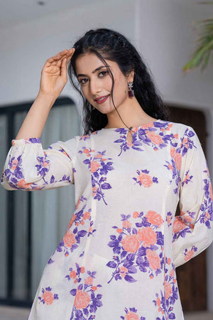 Orange Floral Print Cotton Co-Ord Set