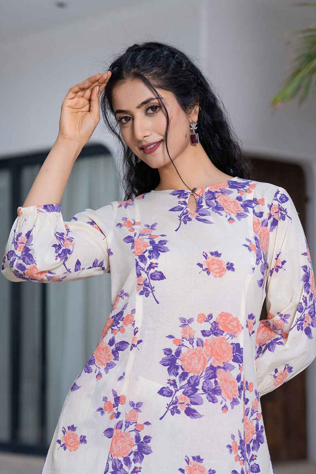 Orange Floral Print Cotton Co-Ord Set