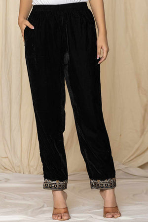Black Embroidered Velvet Co-Ord Set (7158CRDBK)
