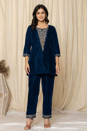 Blue Sequins Velvet Co-Ord Set (7158CRDBL)
