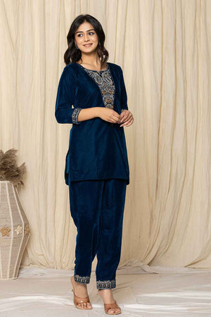 Blue Sequins Velvet Co-Ord Set (7158CRDBL)
