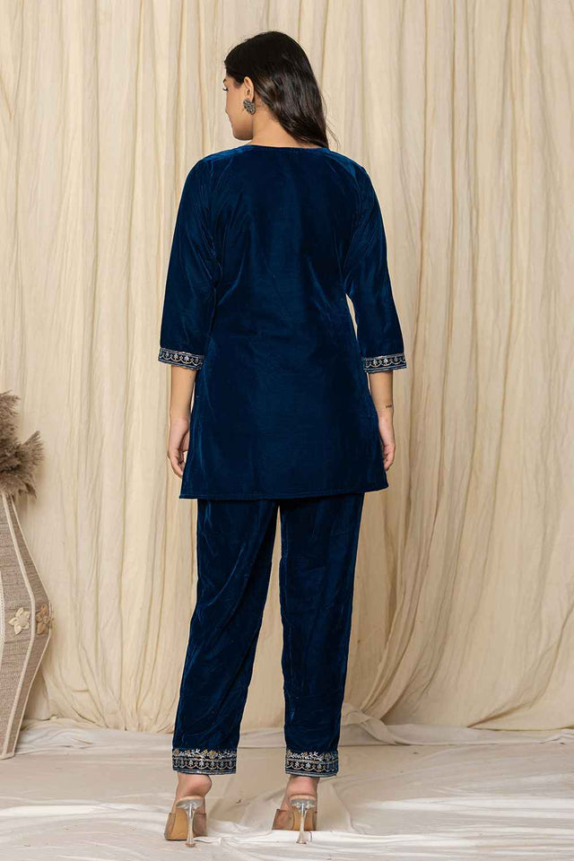 Blue Sequins Velvet Co-Ord Set (7158CRDBL)