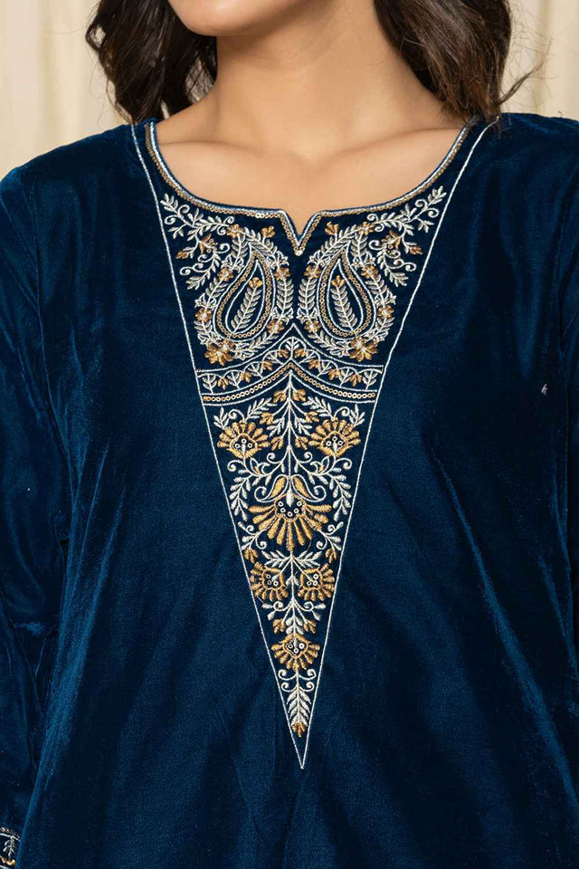 Blue Sequins Velvet Co-Ord Set (7158CRDBL)