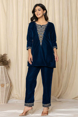Blue Sequins Velvet Co-Ord Set (7158CRDBL)
