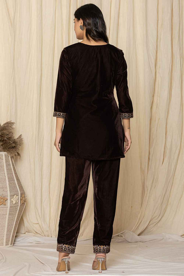 Brown Sequins Velvet Co-Ord Set (7158CRDBR)