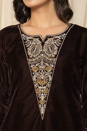 Brown Sequins Velvet Co-Ord Set (7158CRDBR)