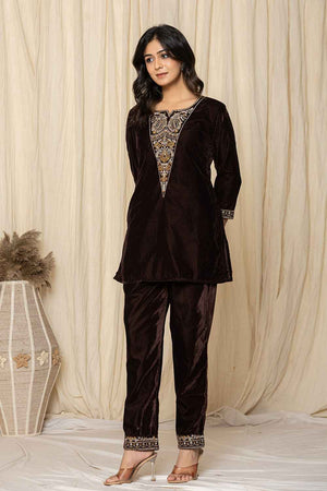 Brown Sequins Velvet Co-Ord Set (7158CRDBR)