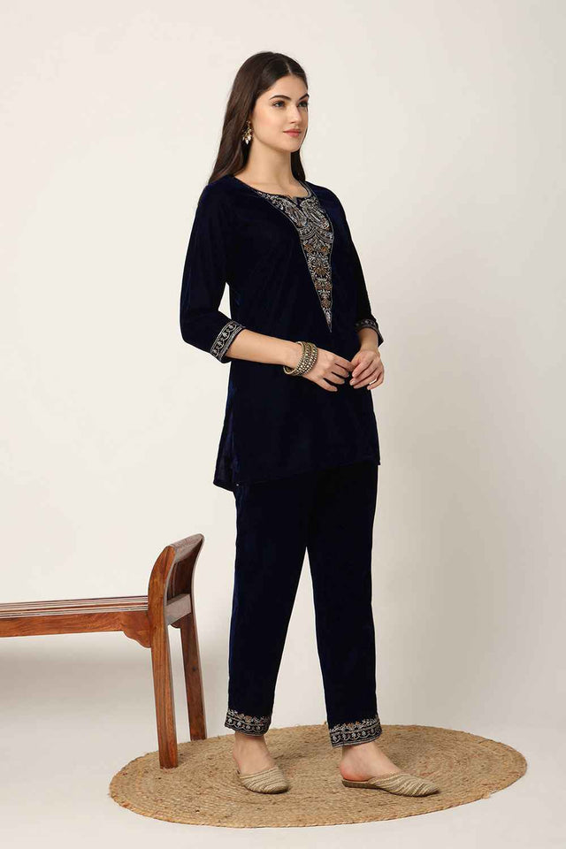 Blue Sequins Velvet Co-Ord Set (7158CRDNB)