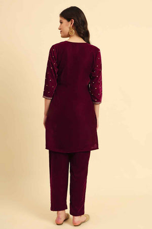 Magenta Zari Work Velvet Co-Ord Set (7160CRDMG)