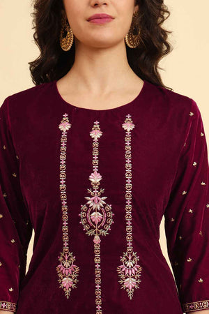 Magenta Zari Work Velvet Co-Ord Set (7160CRDMG)