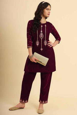 Magenta Zari Work Velvet Co-Ord Set (7160CRDMG)