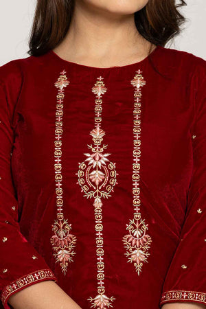 Red Embroidered Work Velvet Co-Ord Set (7160CRDMR)