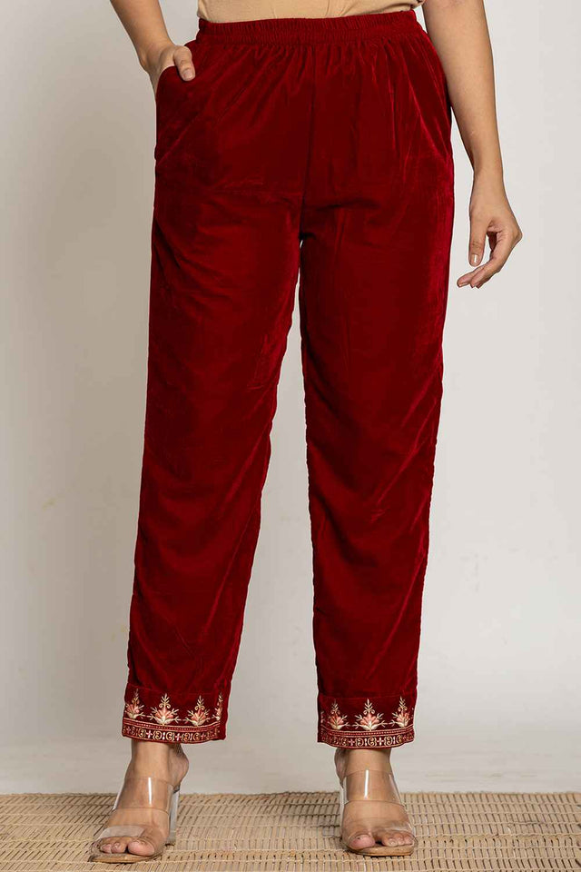 Red Embroidered Work Velvet Co-Ord Set (7160CRDMR)
