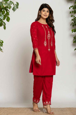 Pink Embroidered Work Velvet Co-Ord Set (7160CRDPK)