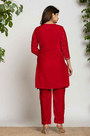Pink Embroidered Work Velvet Co-Ord Set (7160CRDPK)