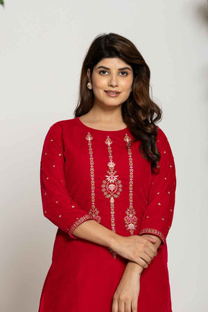Pink Embroidered Work Velvet Co-Ord Set (7160CRDPK)