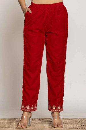 Red Embroidered Work Velvet Co-Ord Set (7160CRDRD)
