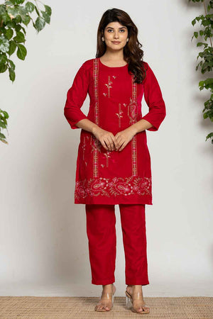 Pink Embroidered Work Velvet Co-Ord Set (7161CRDPK)
