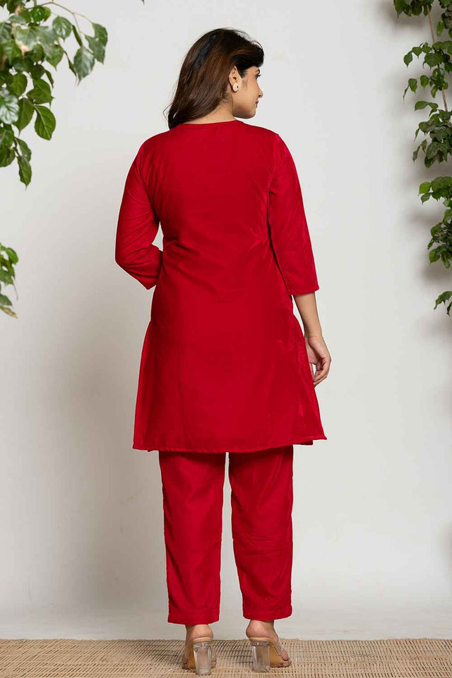 Pink Embroidered Work Velvet Co-Ord Set (7161CRDPK)