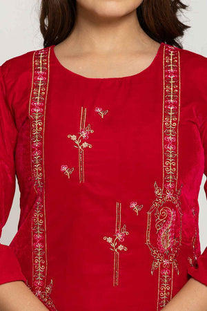 Pink Embroidered Work Velvet Co-Ord Set (7161CRDPK)