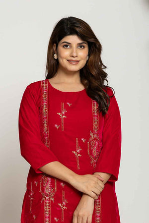 Pink Embroidered Work Velvet Co-Ord Set (7161CRDPK)
