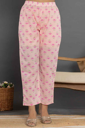 Orange Floral Print Patch Work Pure Cotton Kurti Pant Set