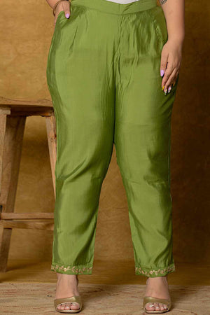 Green Solid Silk Blend Kurti Pant Set