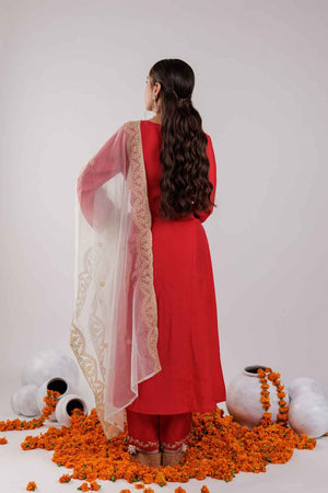 Red Embroidered Silk Kurti Pant Set (7175SKDRD)