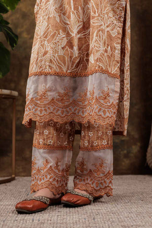 Yellow Floral Print Beads and Stones Embossed Pure Cotton Kurti Pant Set