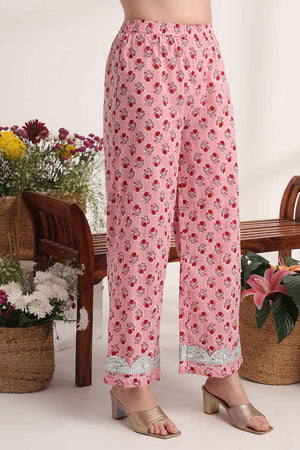 Pink Floral Printed Cotton Anarkali Suit Set