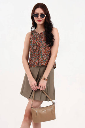Brown Geometric Printed Cotton Tops & Tunics