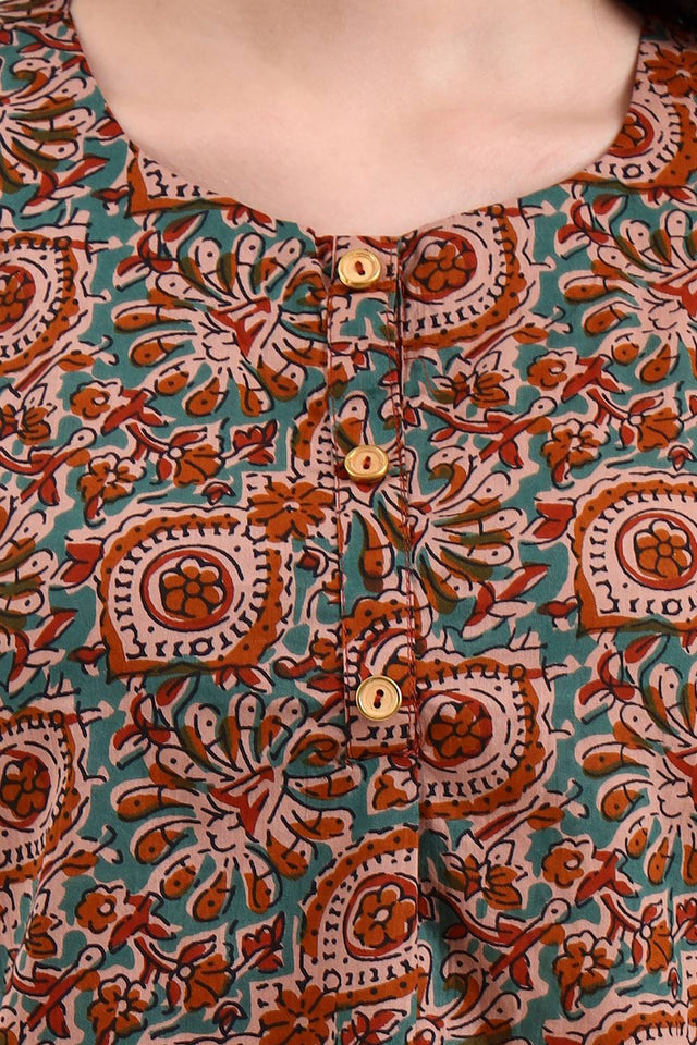 Brown Geometric Printed Cotton Tops & Tunics