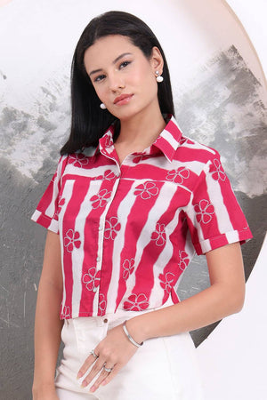 Pink Printed Cotton Tops & Tunics