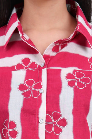 Pink Printed Cotton Tops & Tunics