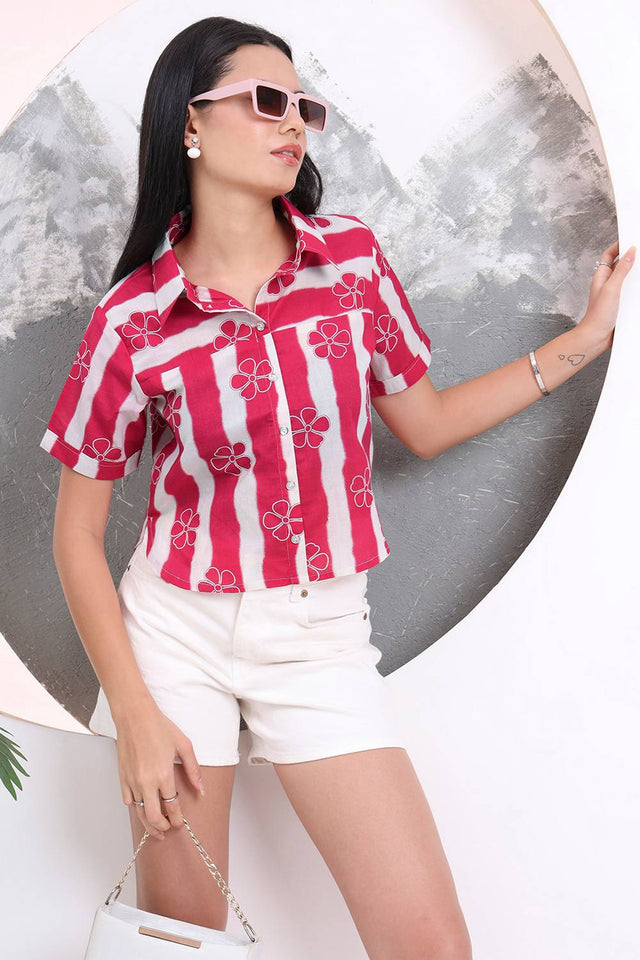 Pink Printed Cotton Tops & Tunics