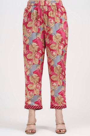 Red Floral Printed Silk Straight Cut Suit Set