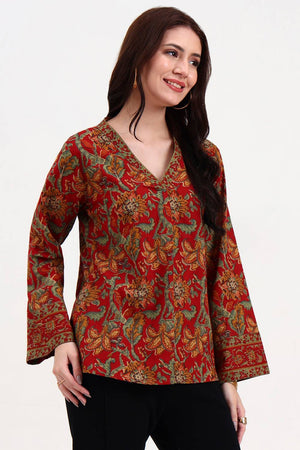 Multi Color Floral Printed Cotton Tops & Tunics