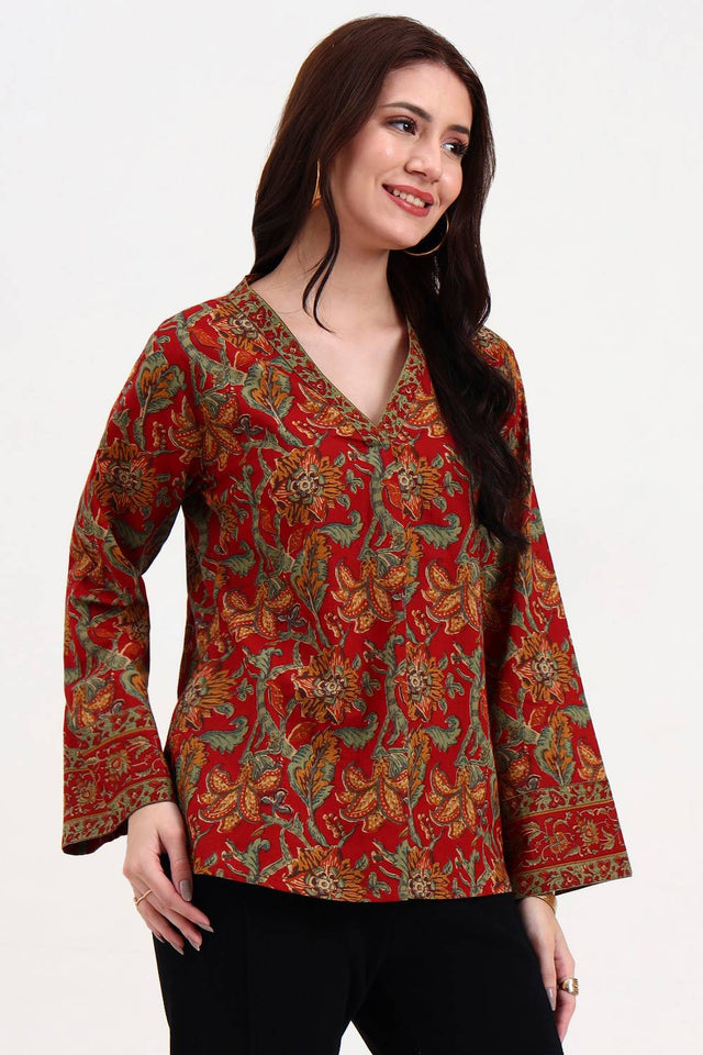 Multi Color Floral Printed Cotton Tops & Tunics