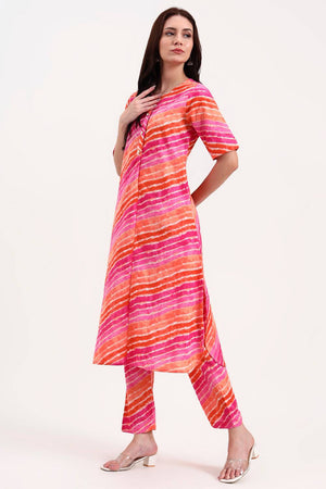 Pink Leheriya Printed Cotton Straight Cut Suit Set