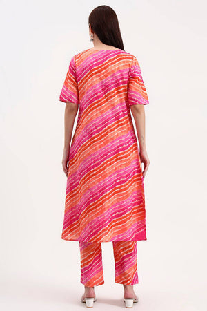 Pink Leheriya Printed Cotton Straight Cut Suit Set