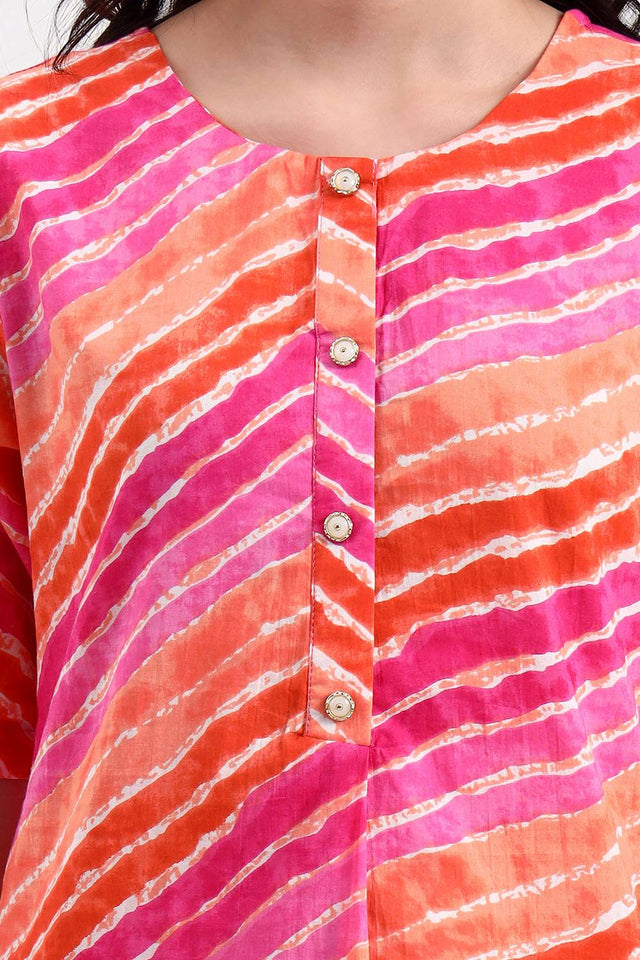 Pink Leheriya Printed Cotton Straight Cut Suit Set