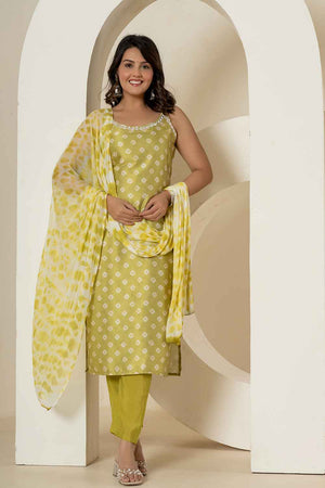 Green Bandhani Mirror Work Silk Kurti Pant Set (7312SKDGR)