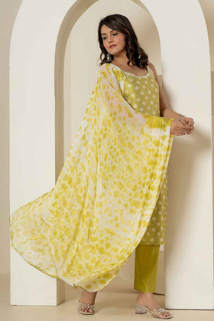 Green Bandhani Mirror Work Silk Kurti Pant Set (7312SKDGR)