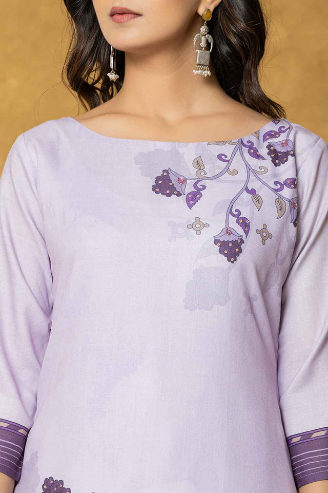 Violet Ethnic Motifs Linen Kurti Pant Set
