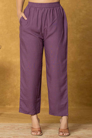 Violet Ethnic Motifs Linen Kurti Pant Set