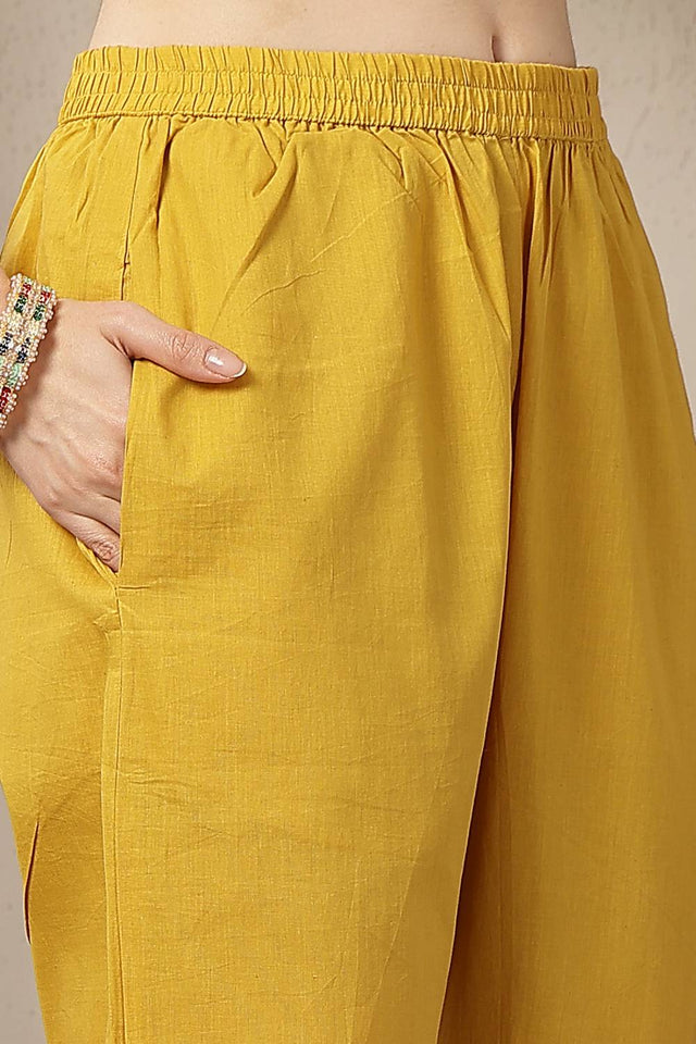 Yellow Floral Printed Silk Straight Cut Suit Set