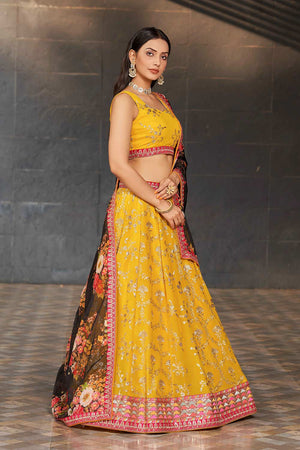 Yellow Sequins Georgette Lehenga Choli With Dupatta ('8001)