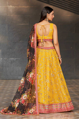 Yellow Sequins Georgette Lehenga Choli With Dupatta ('8001)