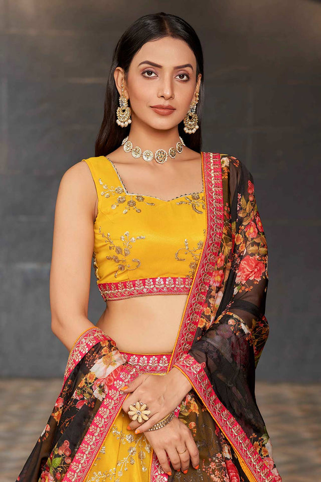 Yellow Sequins Georgette Lehenga Choli With Dupatta ('8001)